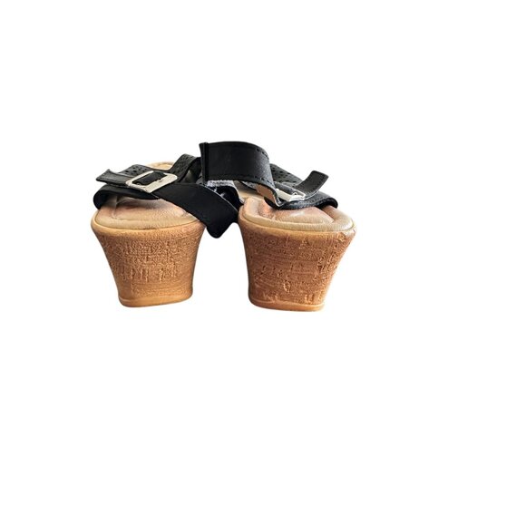 Spring Step Black Leather Wedge Sandals Size 40 Adjustable Strap Comfort Shoes - Picture 4 of 5